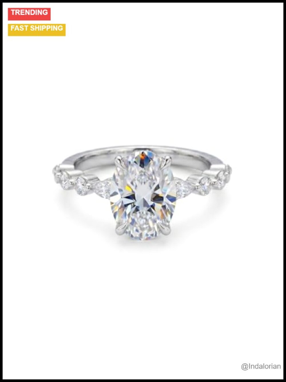 2 CT Oval Moissanite Engagement Ring Marquise Band 925 Sterling Silver 18k